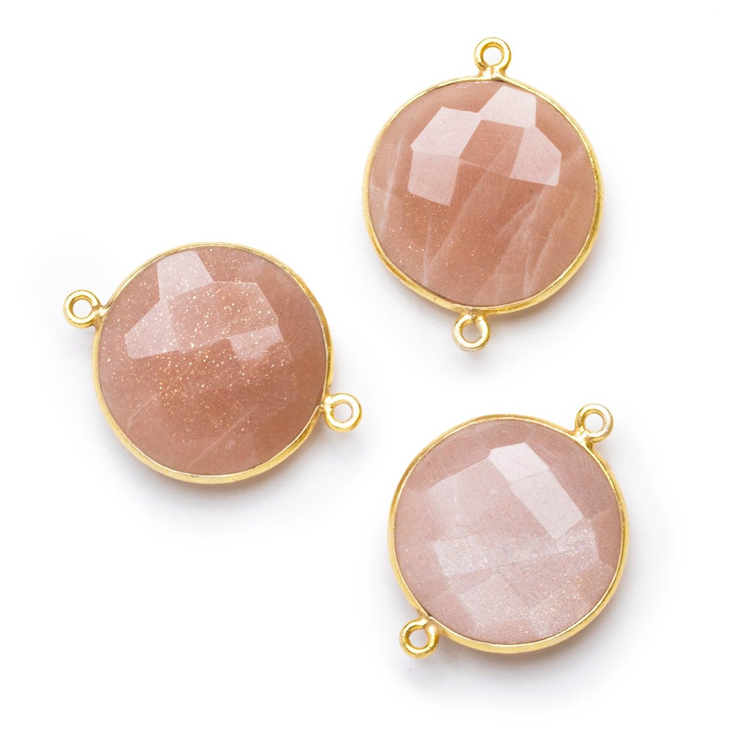 22mm Vermeil Bezeled Angel Skin Peach Moonstone Coin Connector 1 piece - The Bead Traders