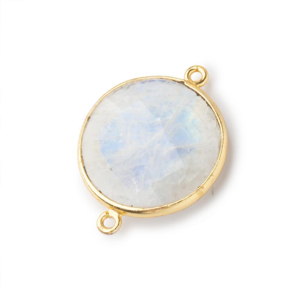 22mm Vermeil Bezeled Rainbow Moonstone Coin Focal Bead Connector 1 pc - The Bead Traders