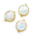 22mm Vermeil Bezeled Rainbow Moonstone Coin Focal Bead Connector 1 pc - The Bead Traders