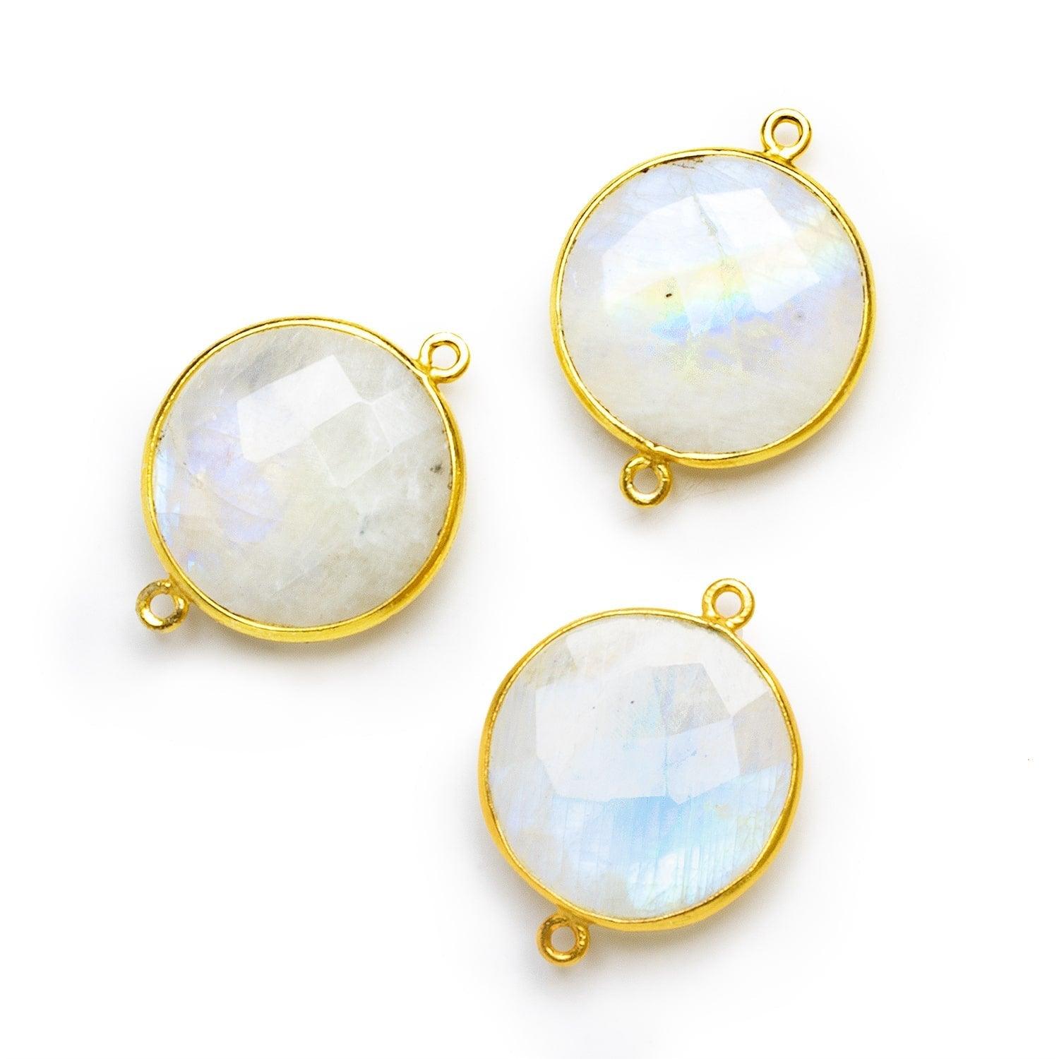 22mm Vermeil Bezeled Rainbow Moonstone Coin Focal Bead Connector 1 pc - The Bead Traders