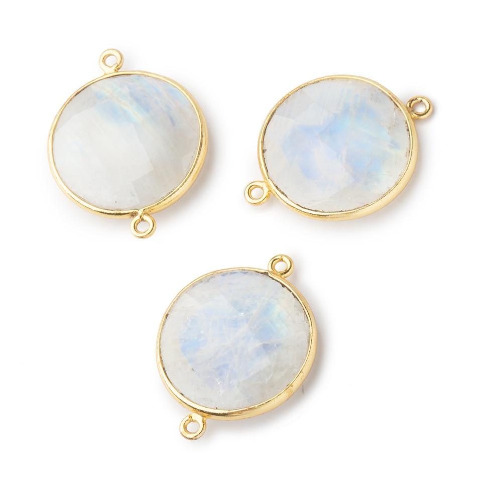 22mm Vermeil Bezeled Rainbow Moonstone Coin Focal Bead Connector 1 pc - The Bead Traders