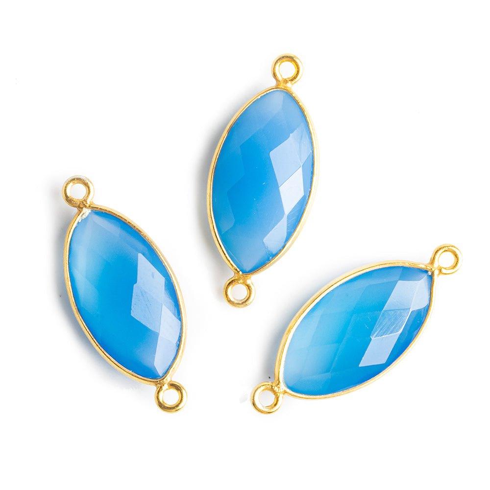 22x11mm Vermeil Bezel Santorini Blue Chalcedony Marquise Connector - The Bead Traders