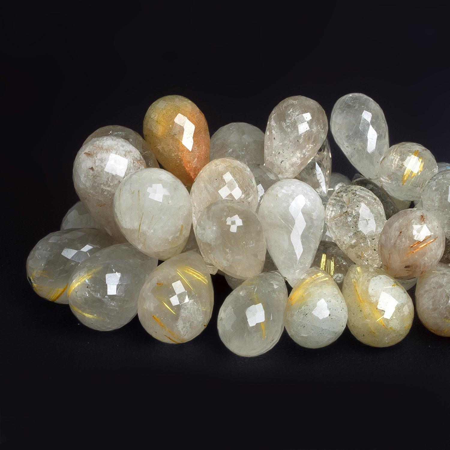 22x13mm Rutilated Quartz Faceted Teardrops 9 inch 55 beads - The Bead Traders