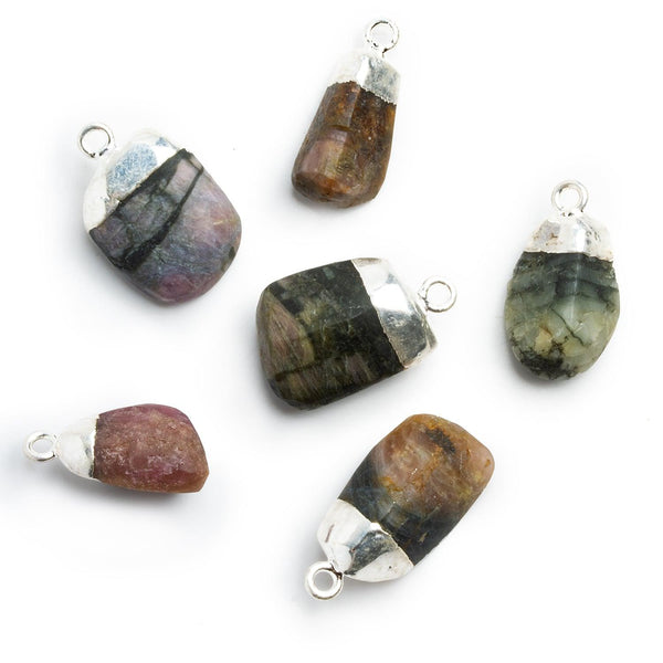 22x14mm Multicolor Tourmaline Silver Leafed Nugget Pendant 1 Bead