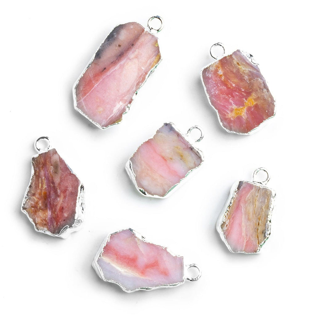 22x14mm Silver Leafed Pink Peruvian Opal Slice Pendant - The Bead Traders