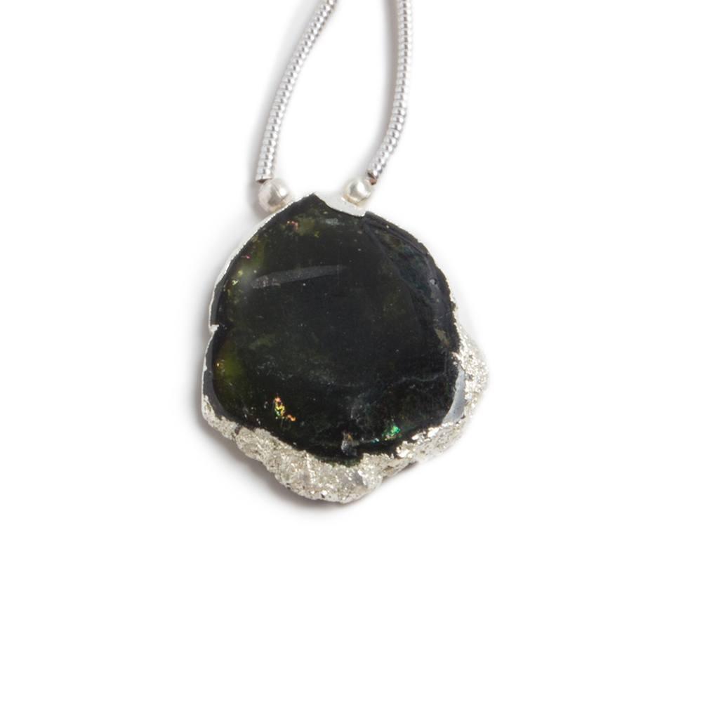 22x18x3.5mm Silver Leafed Green Tourmaline Slice Focal Bead 1 piece - The Bead Traders