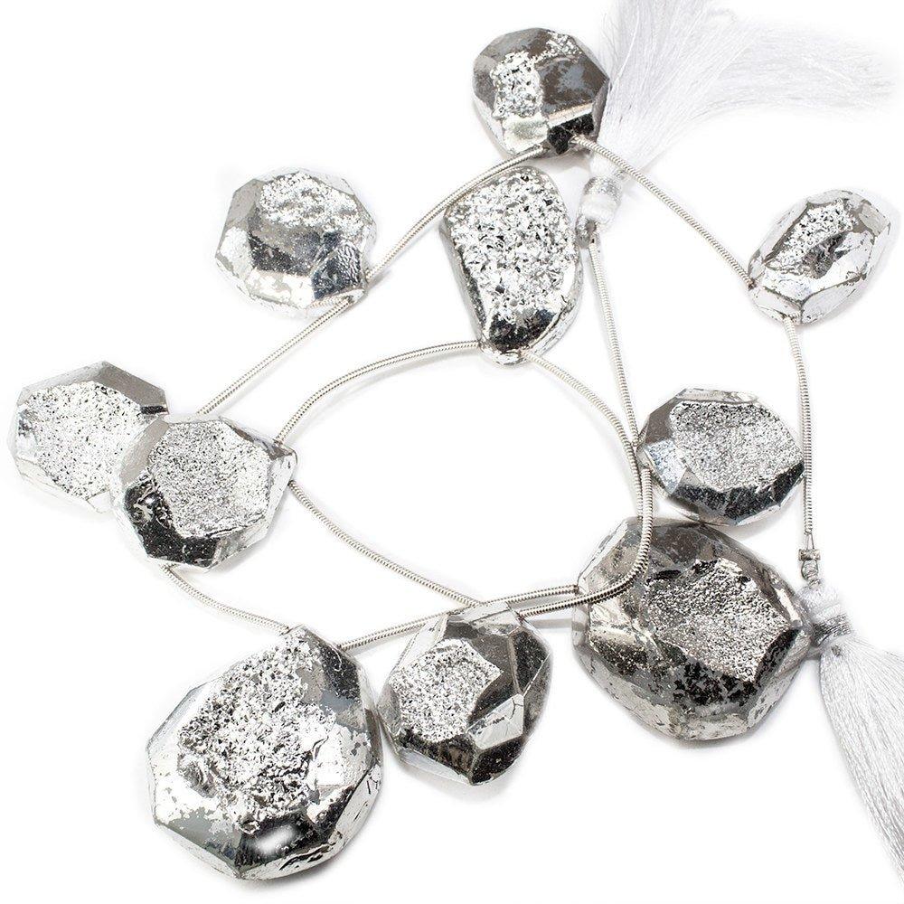 22x19-32x29mm Metallic Silver plated Drusy Beads 13 inch 10 pieces - The Bead Traders
