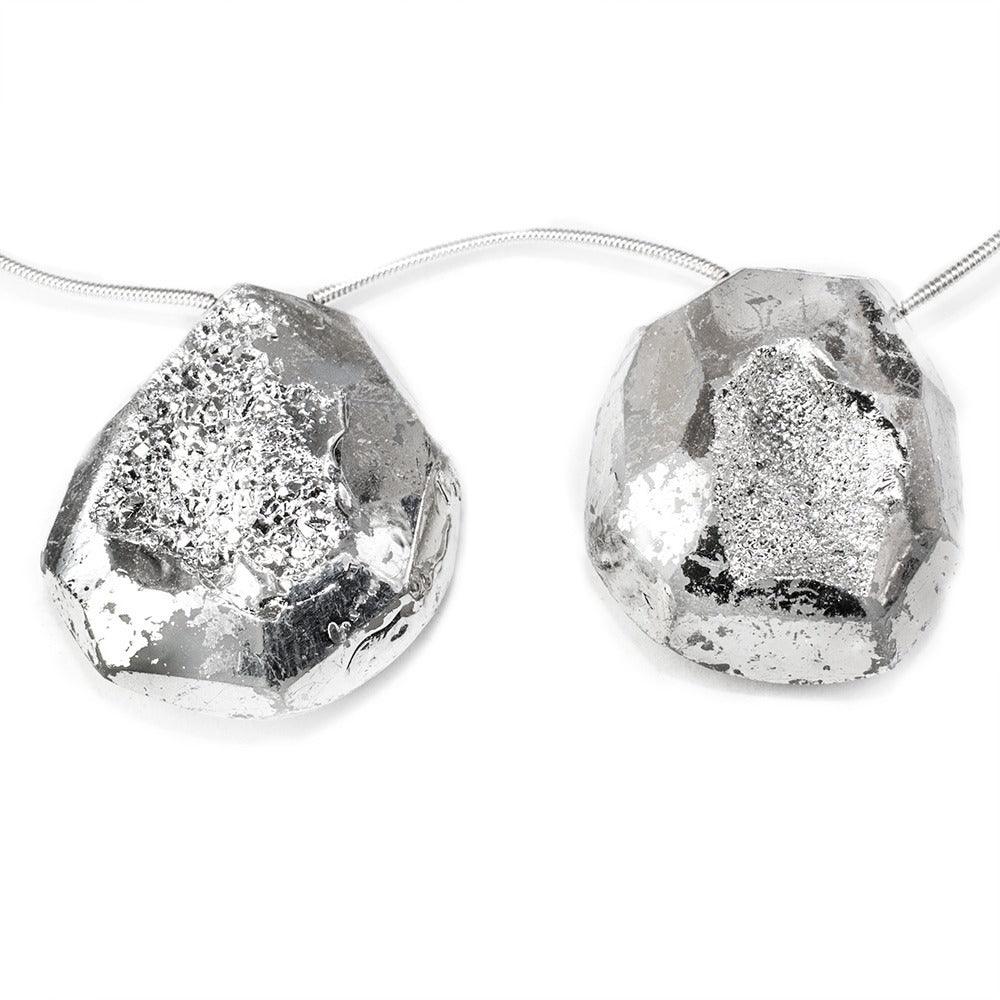 22x19-32x29mm Metallic Silver plated Drusy Beads 13 inch 10 pieces - The Bead Traders