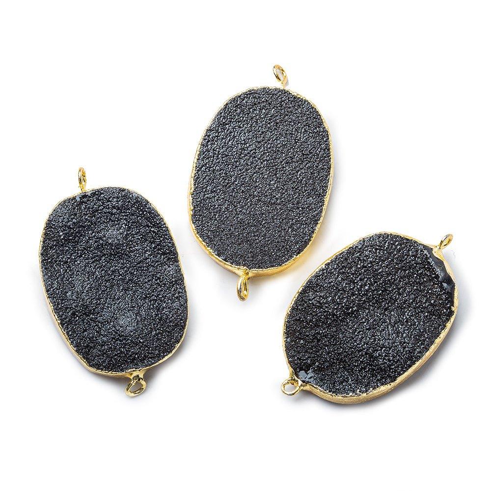 22x30mm Gold Leafed Black Fine Drusy Oval Connector Focal 1 bead - The Bead Traders
