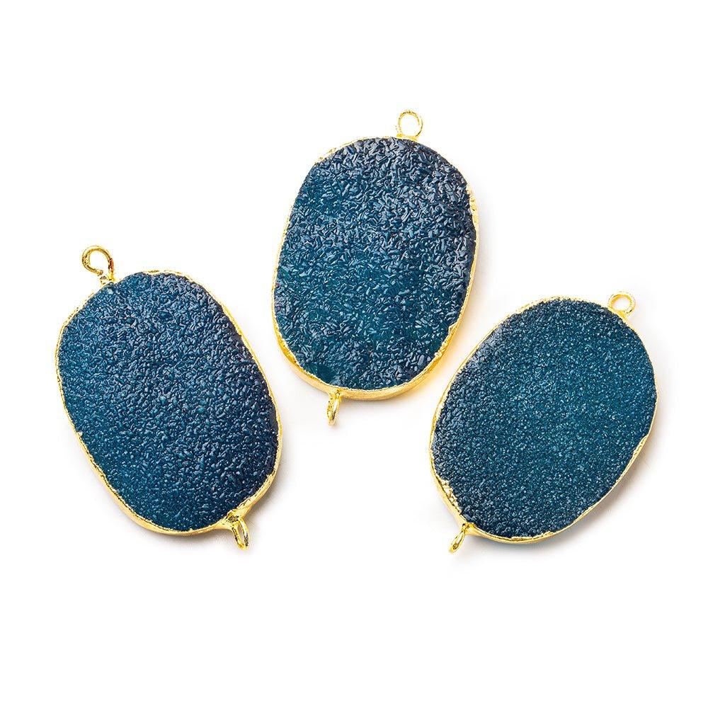 22x30mm Gold Leafed Blue Drusy Oval Connector Focal 1 bead - The Bead Traders