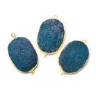 22x30mm Gold Leafed Blue Drusy Oval Connector Focal 1 bead - The Bead Traders