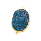22x30mm Gold Leafed Blue Drusy Oval Connector Focal 1 bead - The Bead Traders