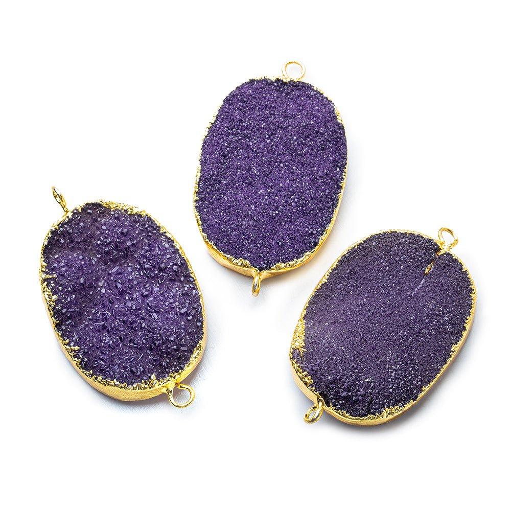 22x30mm Gold Leafed Grape Purple Drusy Oval Connector Focal 1 bead - The Bead Traders