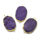 22x30mm Gold Leafed Grape Purple Drusy Oval Connector Focal 1 bead - The Bead Traders