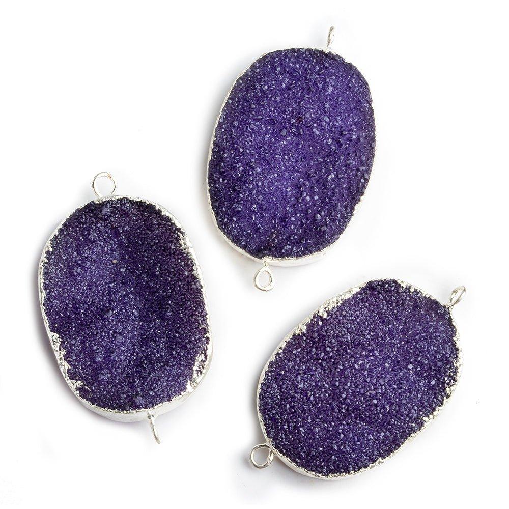 22x30mm Silver Leafed Grape Purple Drusy Oval Connector Focal 1 bead - The Bead Traders