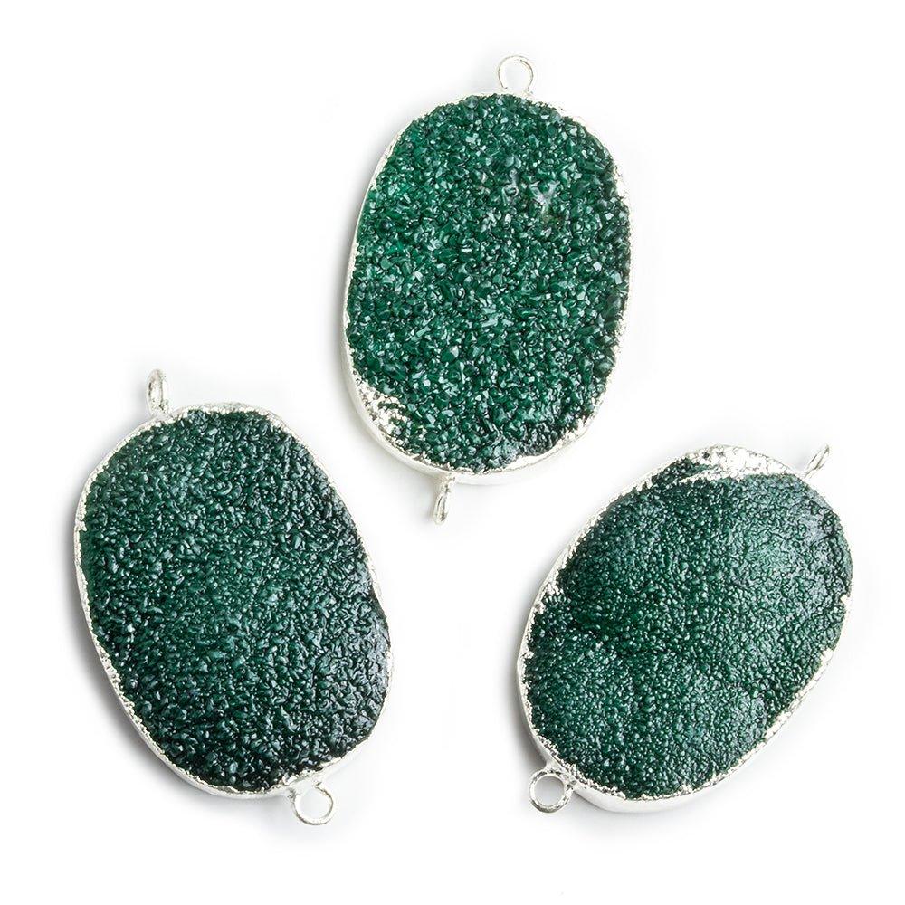22x30mm Silver Leafed Green Drusy Oval Connector Focal 1 bead - The Bead Traders