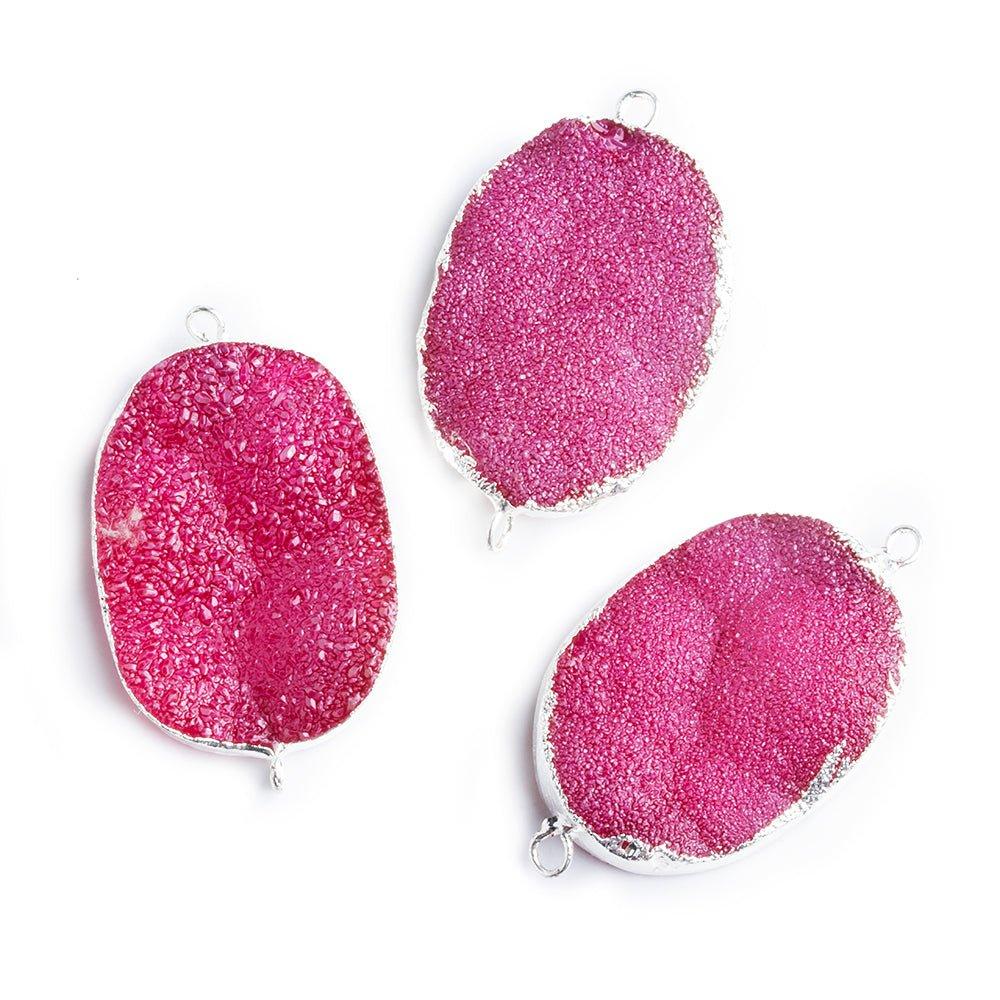 22x30mm Silver Leafed Pink Drusy Oval Connector Focal 1 bead - The Bead Traders