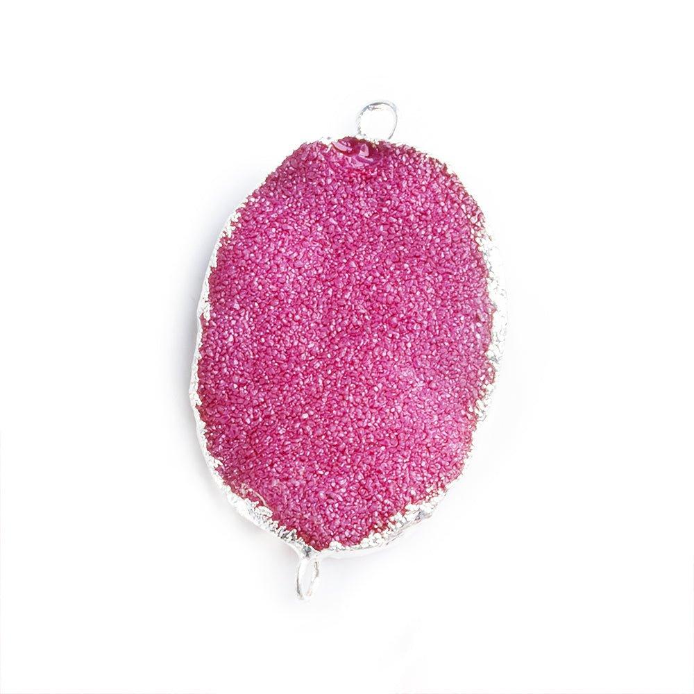 22x30mm Silver Leafed Pink Drusy Oval Connector Focal 1 bead - The Bead Traders