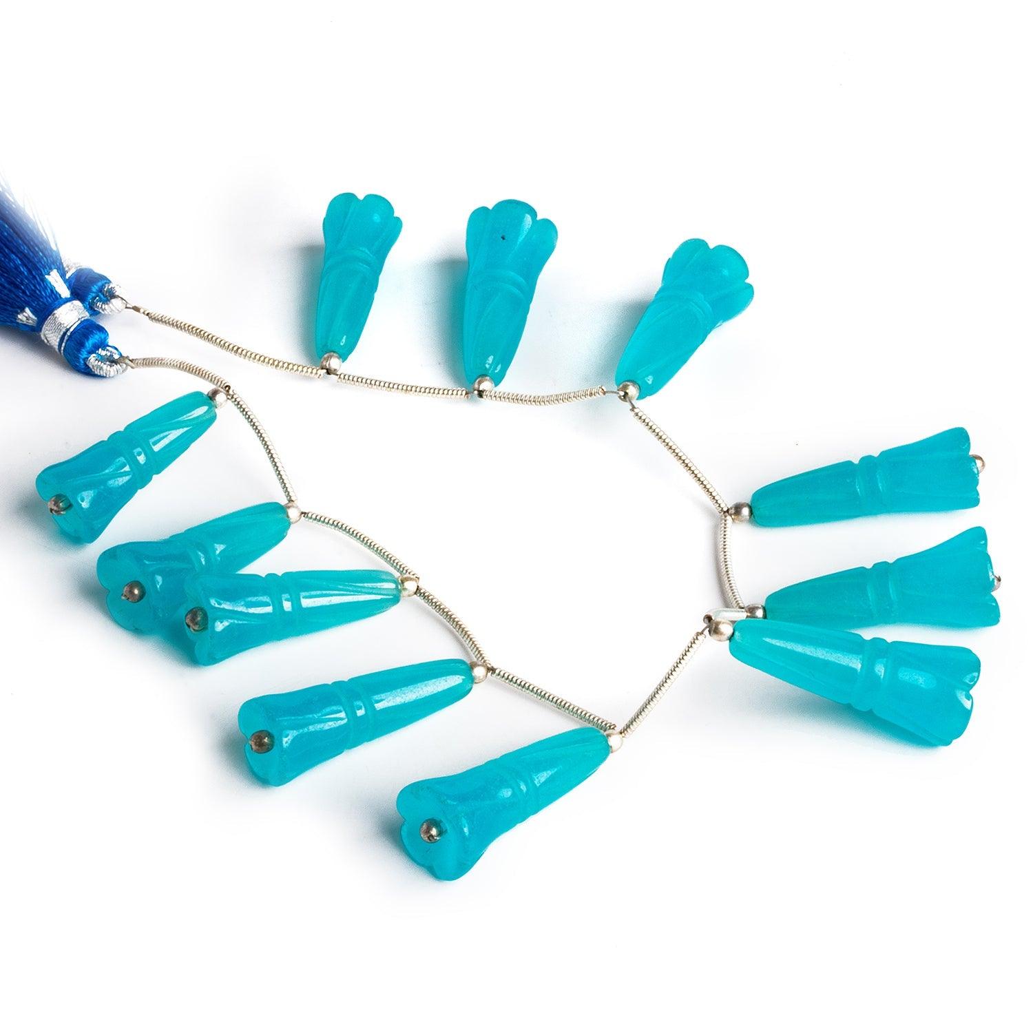 23x10mm Pool Blue Chalcedony Carved Flower Drops 7 inch 11 beads - The Bead Traders