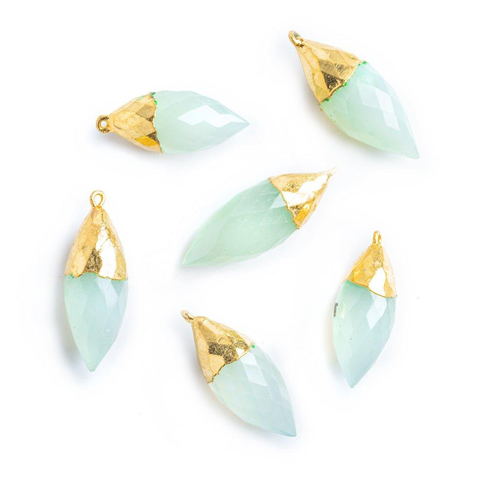23x11mm-26x11mm Gold Leafed Seafoam Blue Chalcedony Faceted Cone Pendant 1 Piece - The Bead Traders