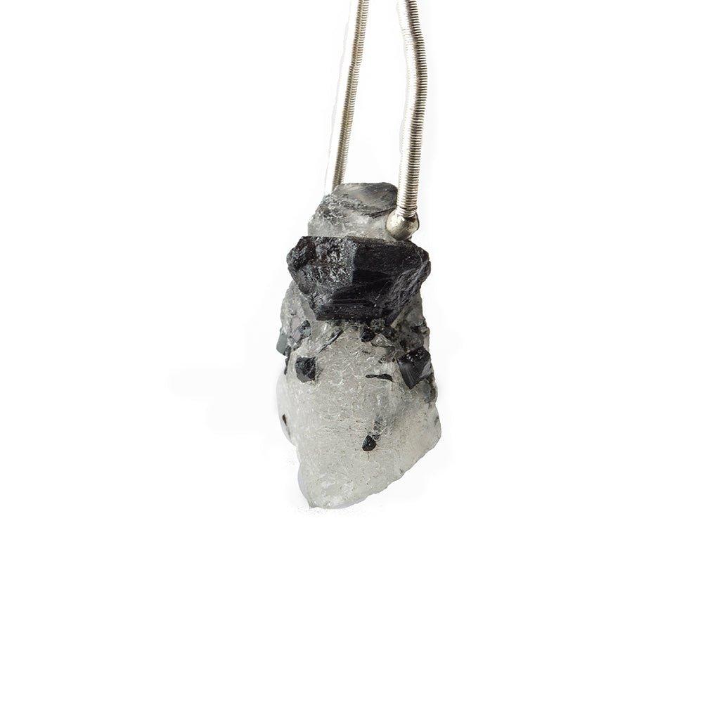 23x13mm Black Tourmalinated Quartz Natural Crystal Cluster Pendant 1 piece - The Bead Traders