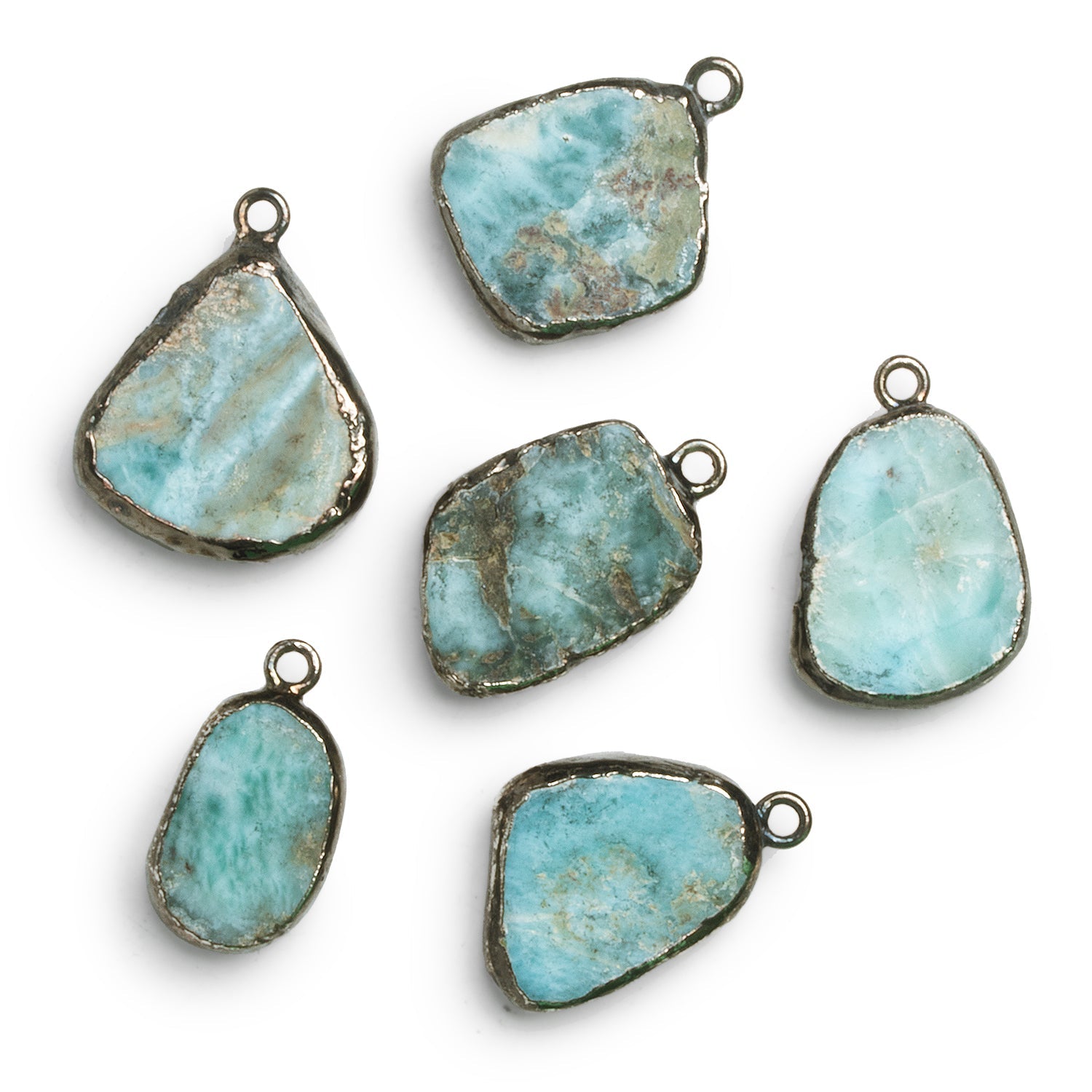 23x15mm Black Gold Leafed Larimar Slice Pendant 1 Bead - The Bead Traders