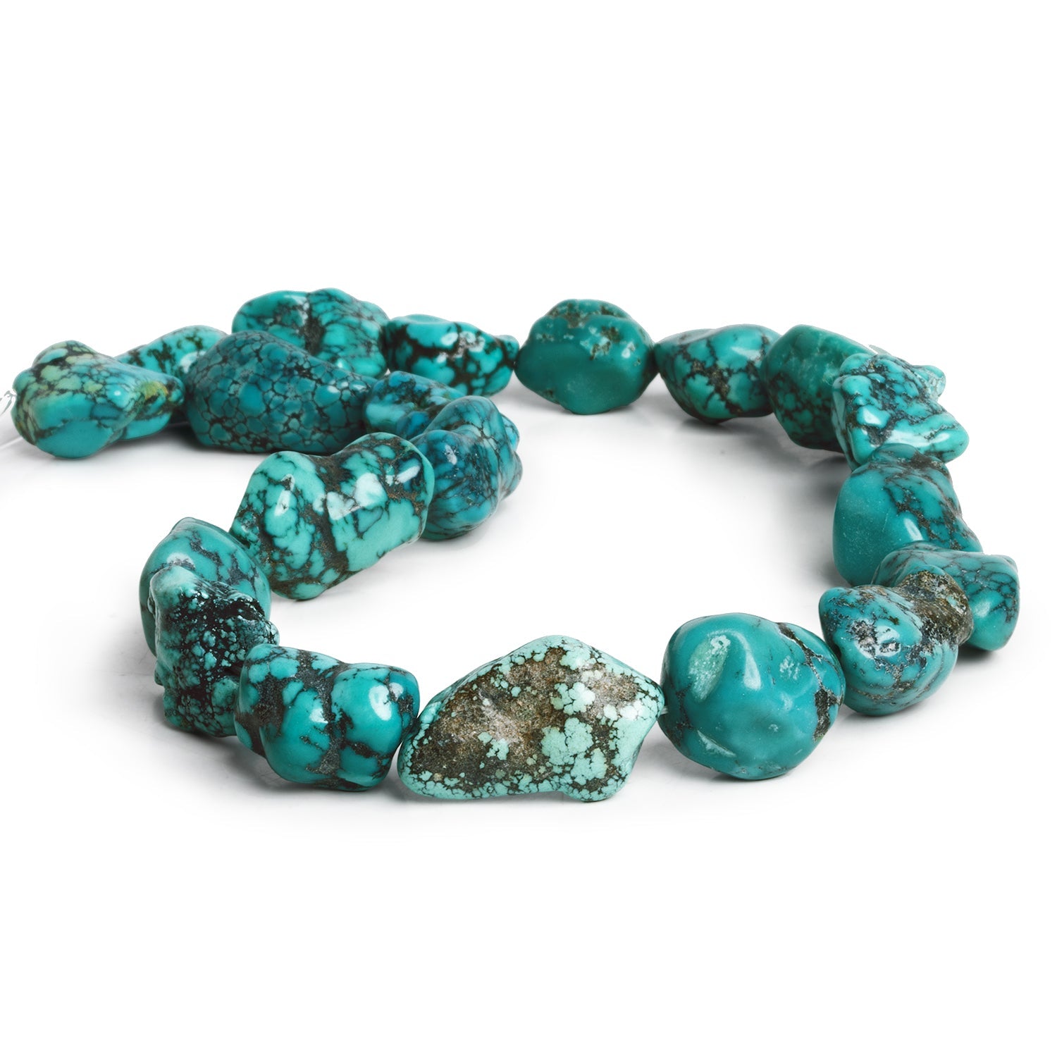 23x15mm Hubei Turquoise Plain Nuggets 16 inch 19 beads - The Bead Traders