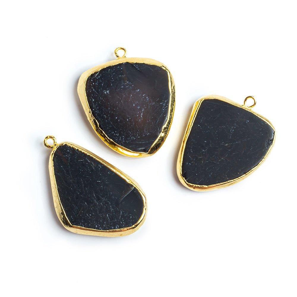 23x20mm-30x21mm Gold Leafed Black Agate Focal Pendant 1 piece - The Bead Traders