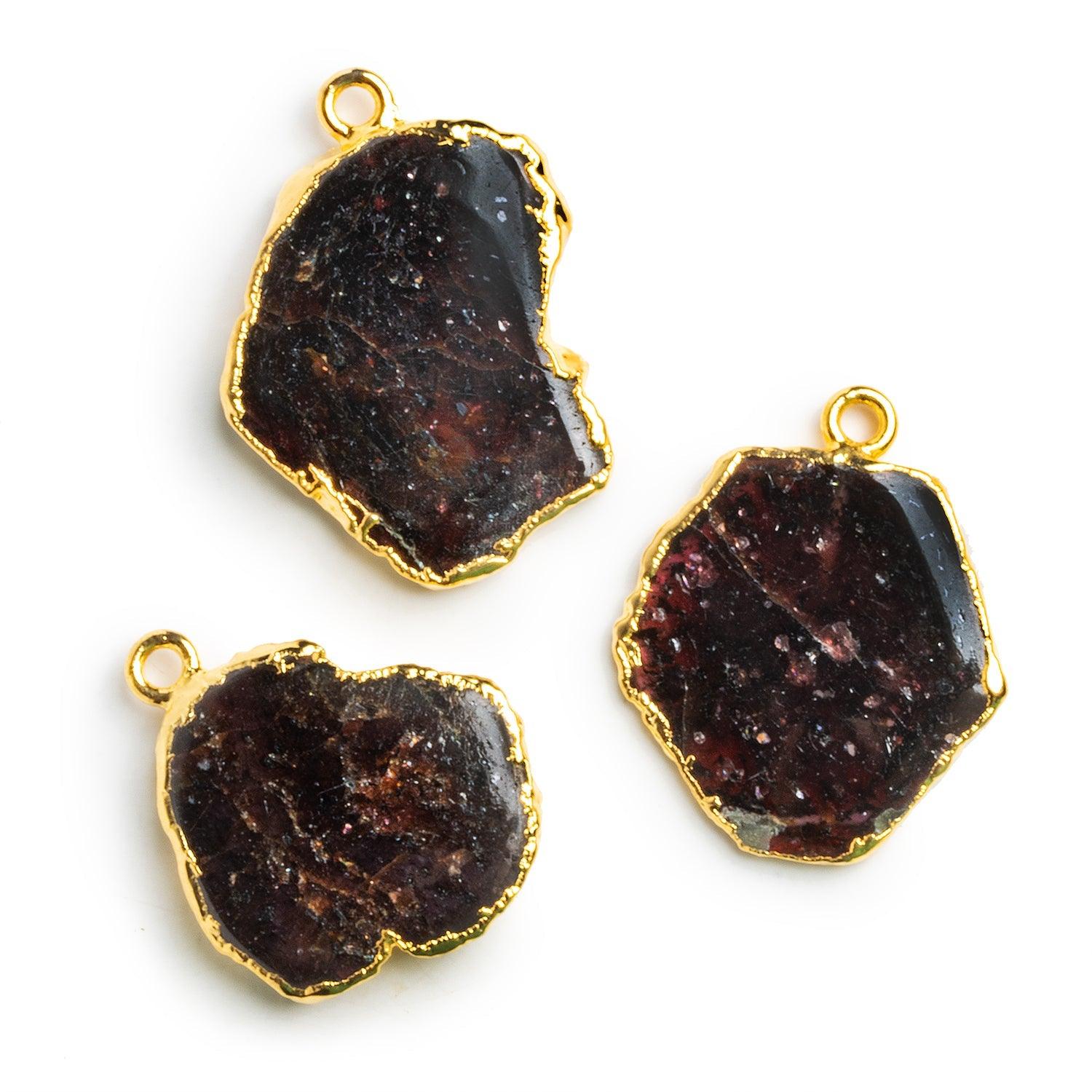 23x21mm Gold Leafed Garnet Slice Pendant 1 Bead - The Bead Traders