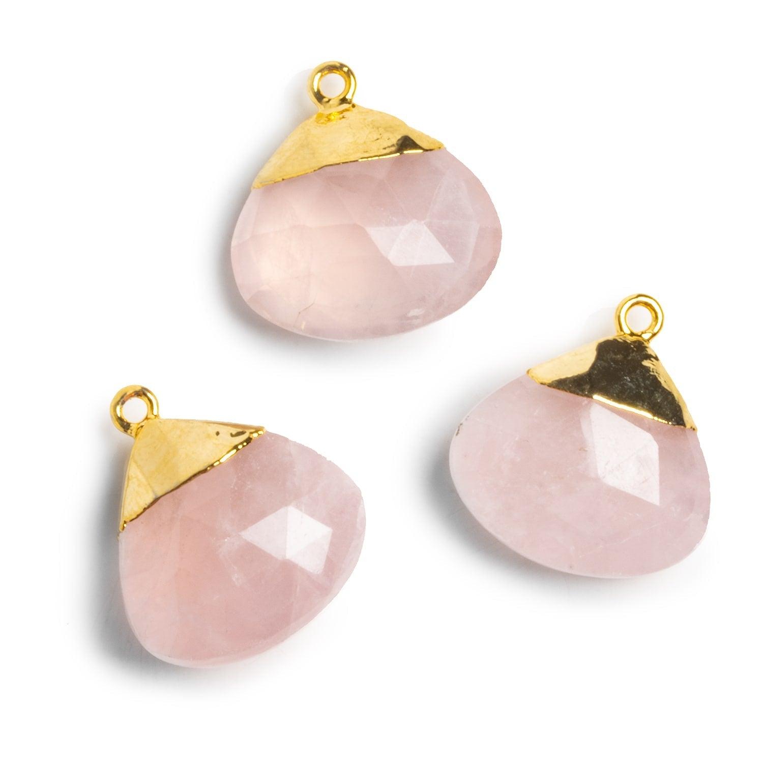23x21mm Gold Leafed Rose Quartz Heart Pendant 1 Piece - The Bead Traders