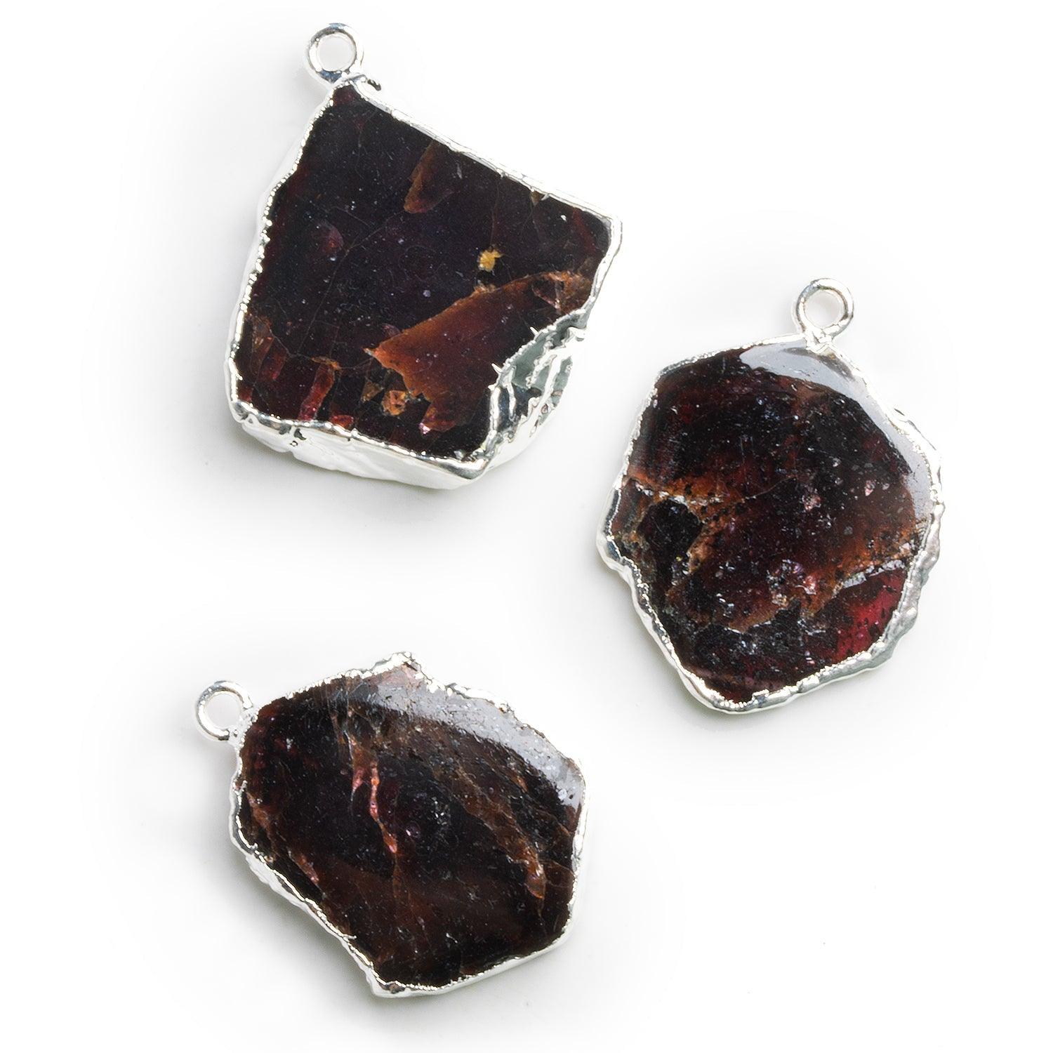 23x21mm Silver Leafed Garnet Slice Pendant 1 Bead - The Bead Traders