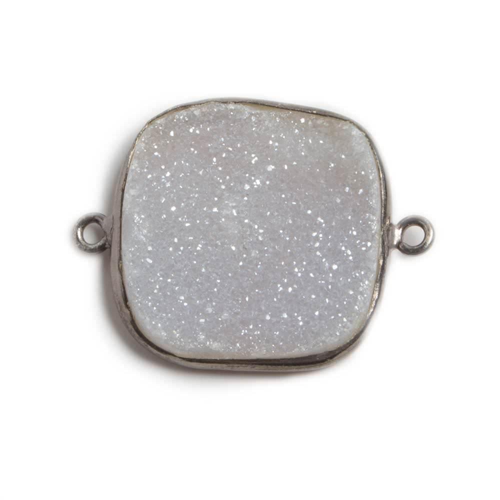 23x23mm Oxidized Silver Bezeled White Square Drusy Connector Focal 1 piece - The Bead Traders
