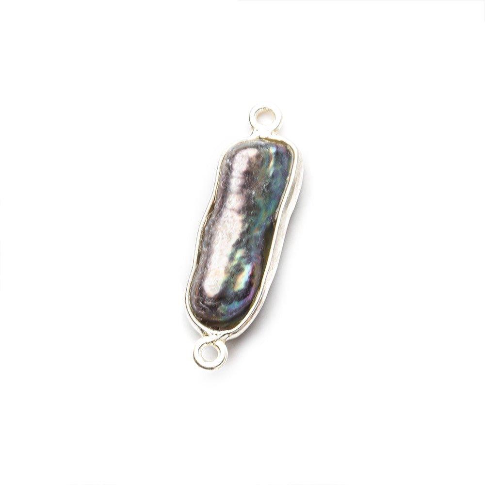 23x5mm-28x9.5mm Silver Bezel Peacock Biwa Freshwater Pearl Pendant 1 piece - The Bead Traders