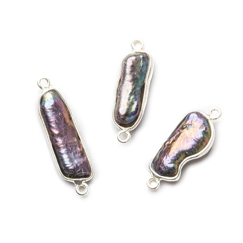 23x5mm-28x9.5mm Silver Bezel Peacock Biwa Freshwater Pearl Pendant 1 piece - The Bead Traders