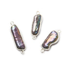 23x5mm-28x9.5mm Silver Bezel Peacock Biwa Freshwater Pearl Pendant 1 piece - The Bead Traders