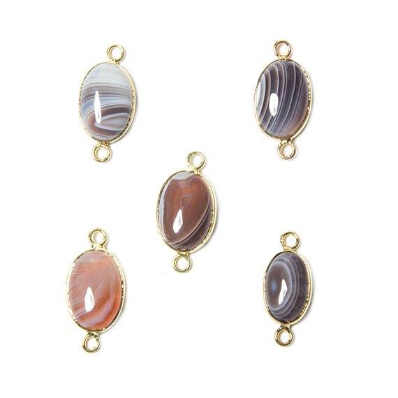 24x11mm Goldtone Bezeled Banded Agate oval cabochon Connector 1 piece - The Bead Traders
