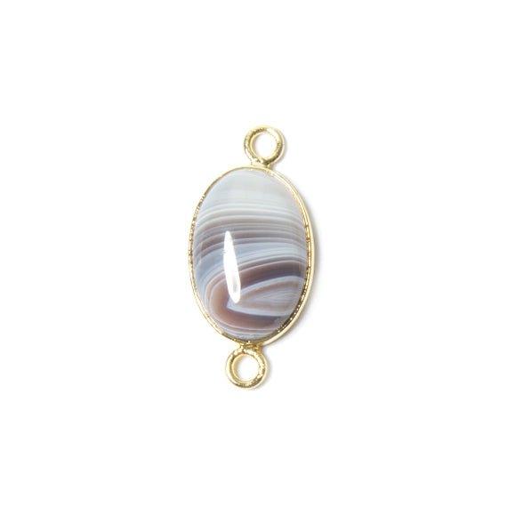 24x11mm Goldtone Bezeled Banded Agate oval cabochon Connector 1 piece - The Bead Traders