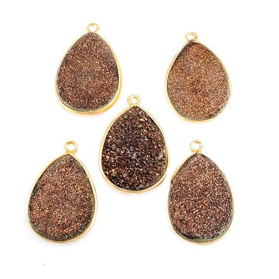 24x15mm Gold plated Bezel Metallic Brown Pear Drusy Focal 1 bead - The Bead Traders