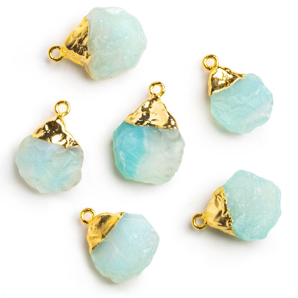 24x16mm Gold Leafed Blue Hammer Faceted Pear Pendant