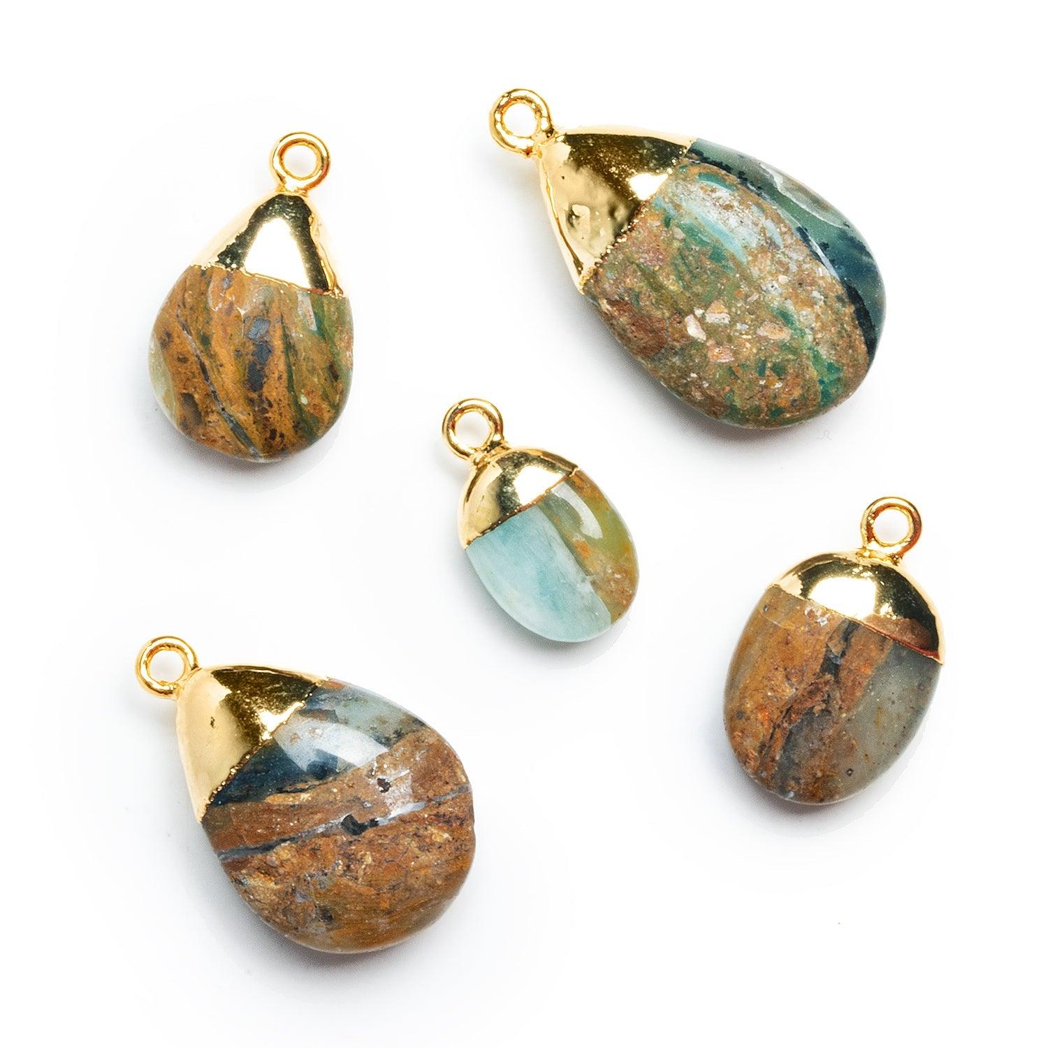 24x16mm Gold Leafed Blue Peruvian Opal Focals - Lot of 5 - The Bead Traders