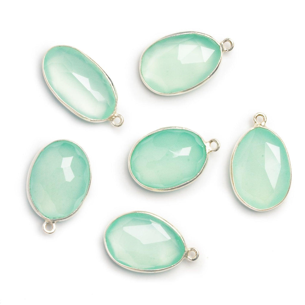24x16mm Silver Bezeled Seafoam Blue Chalcedony Oval Pendant - The Bead Traders