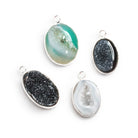 24x16mm Silver Leafed Black Drusy Pendants - Lot of 4 - The Bead Traders