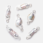 24x7mm Silver Leafed Baroque Pearl Connector 1 Piece - The Bead Traders