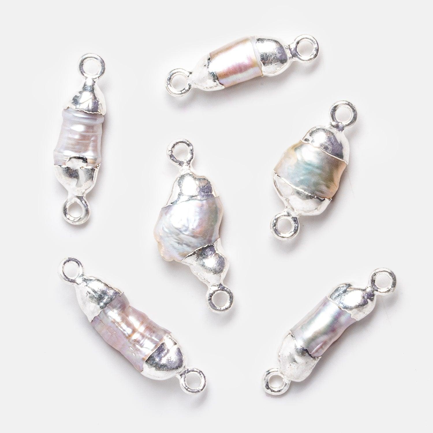 24x7mm Silver Leafed Baroque Pearl Connector 1 Piece - The Bead Traders