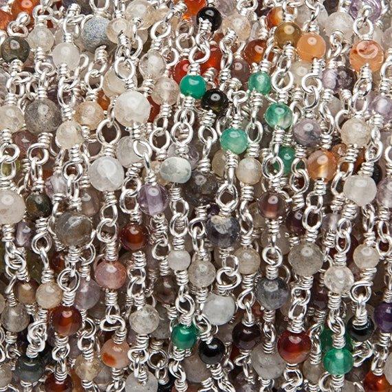 2.5-3mm MultiGem plain round Silver Rosary Chain by the foot - The Bead Traders