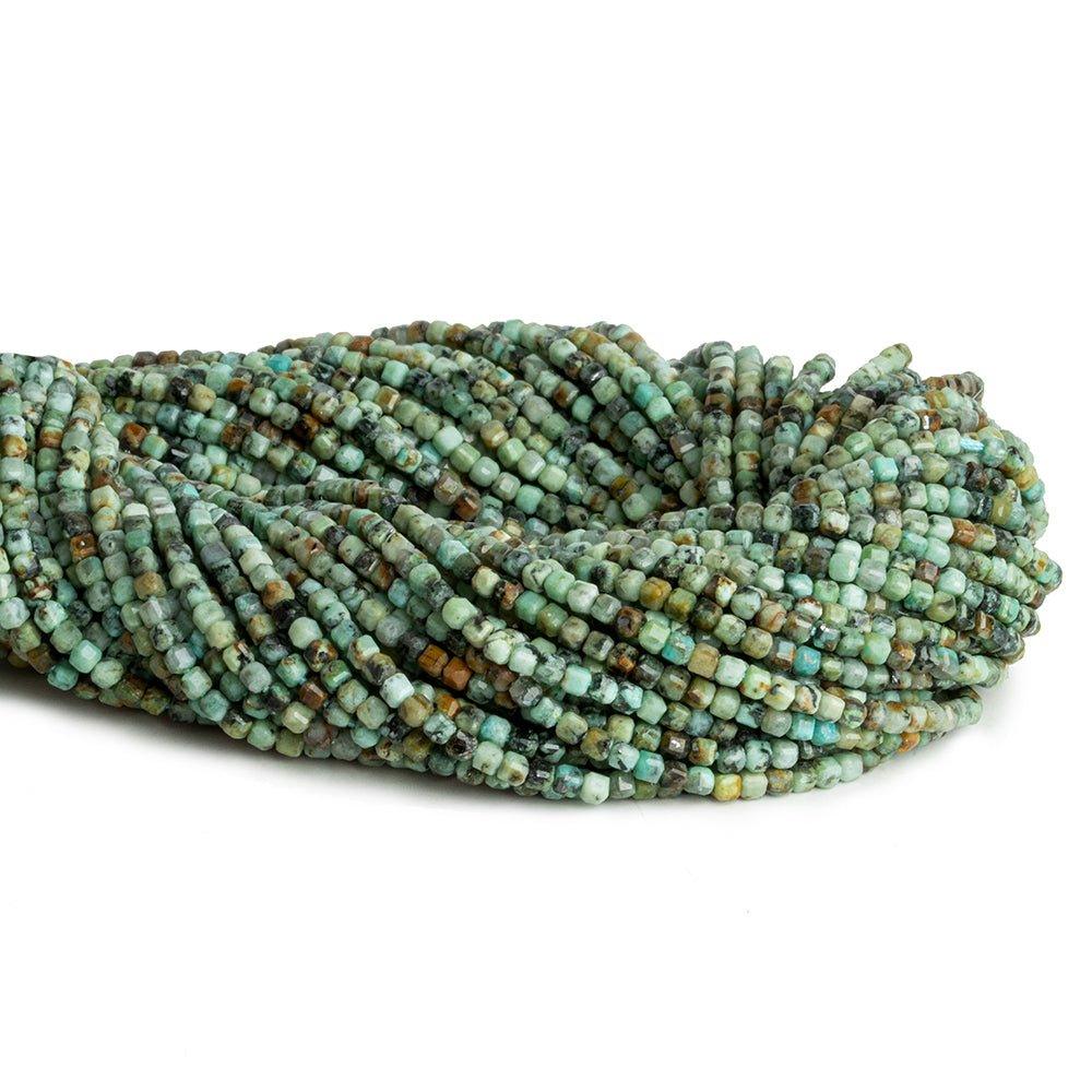 2.5mm African Turquoise Microfaceted Cubes 12 inch 125 pieces - The Bead Traders