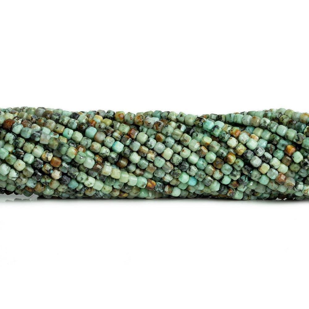 2.5mm African Turquoise Microfaceted Cubes 12 inch 125 pieces - The Bead Traders
