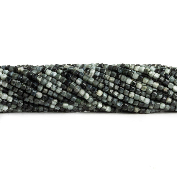 2.5mm Black Tiger's Eye Microfaceted Cubes 12 inch 125 beads