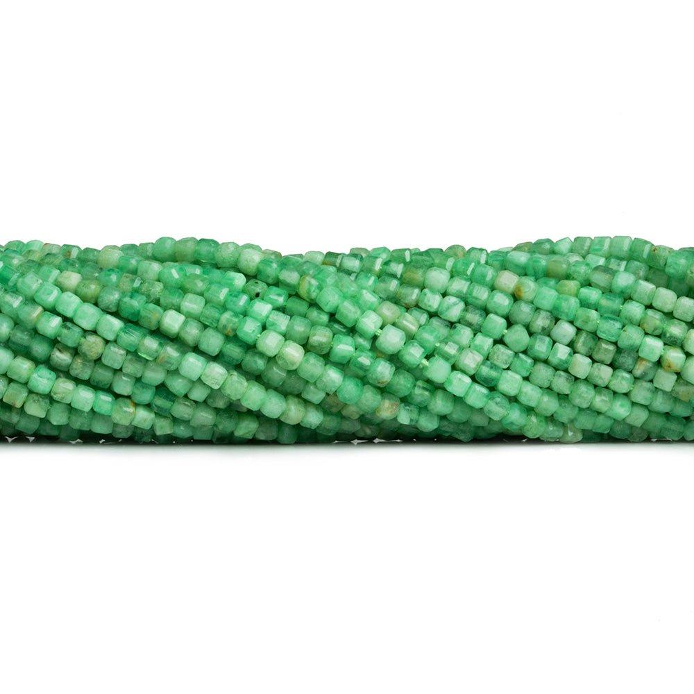 2.5mm Chrysoprase micro faceted cubes 12 inch 130 beads - The Bead Traders