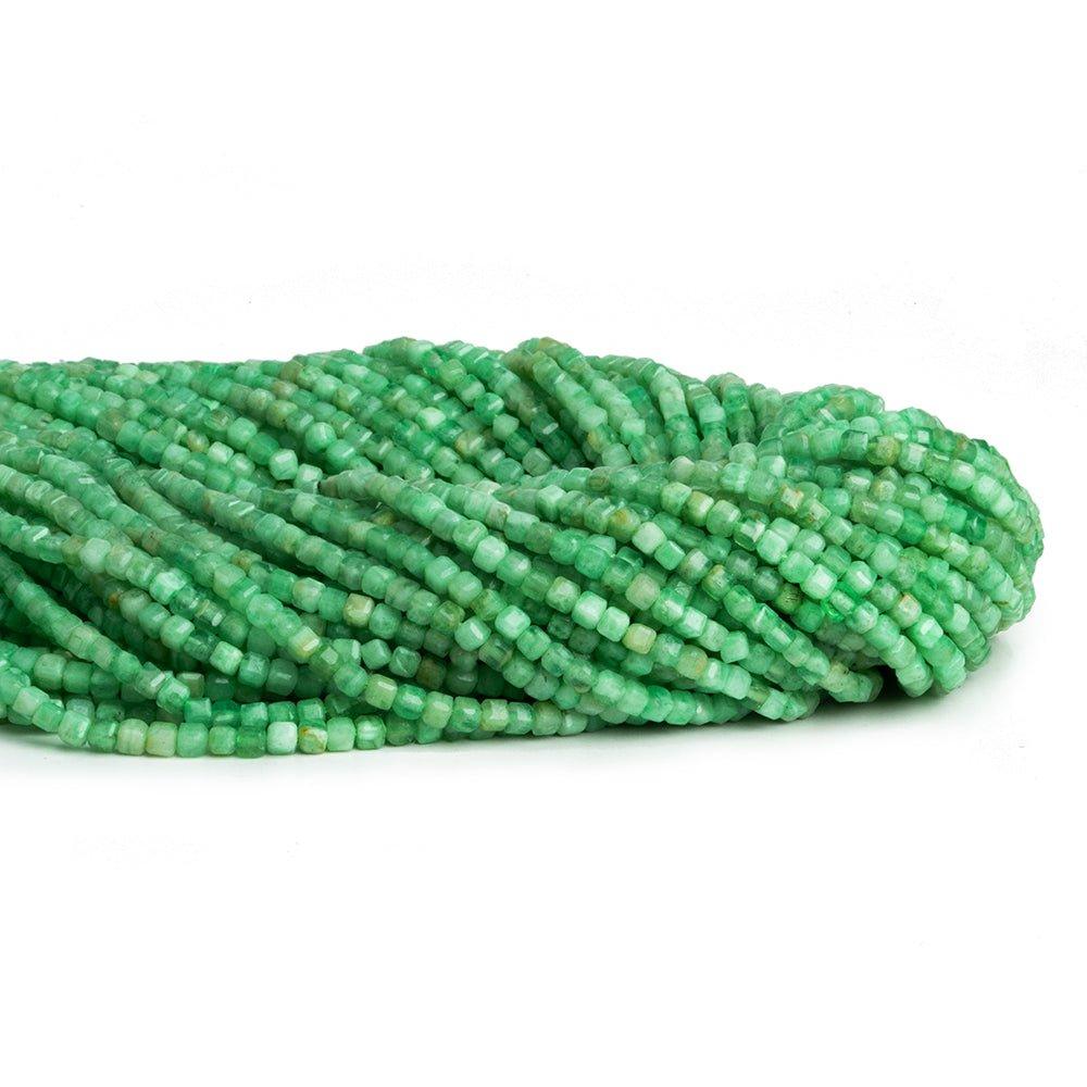 2.5mm Chrysoprase micro faceted cubes 12 inch 130 beads - The Bead Traders